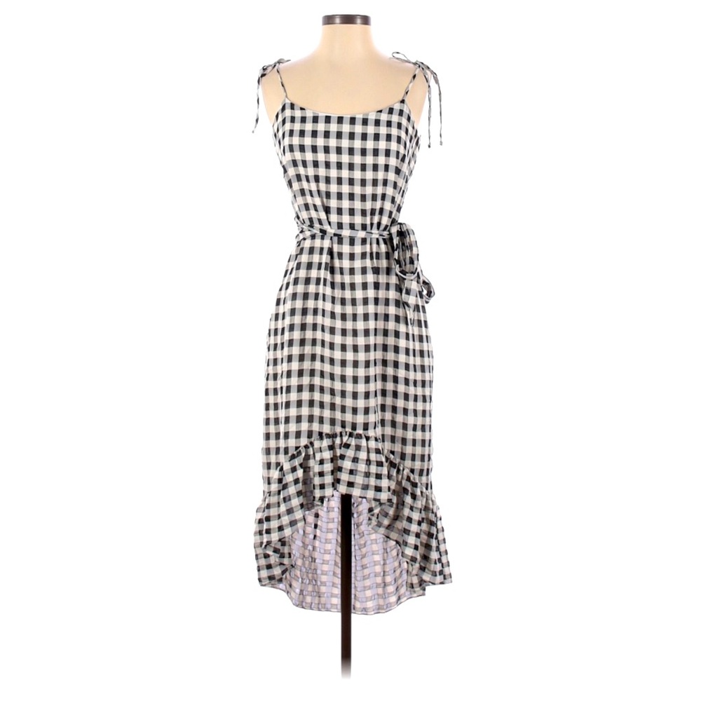 Cosmopolitan Dress the Population Freya dress XS, gingham tie dress with ruffles